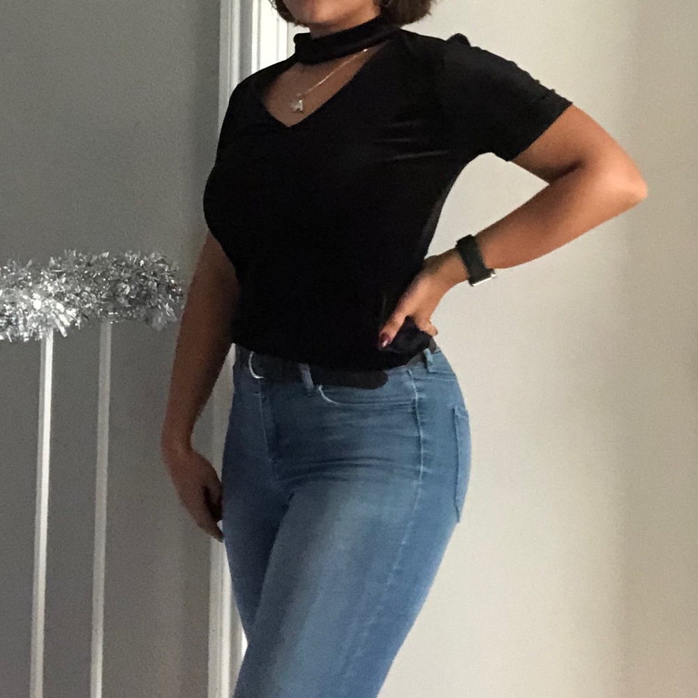 Black Velvet Top with attached Collar